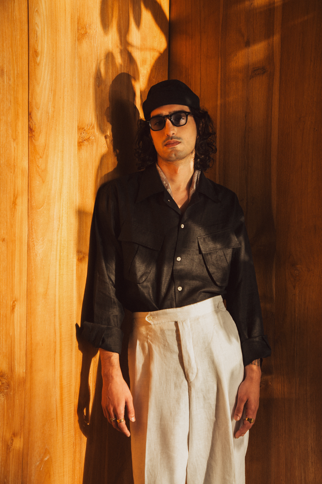 JUNGLE LS01 / SHIRT. COTTON. SATIN ブラックS Jungle Shirt - Black Linen – Benjamin Barker Studios