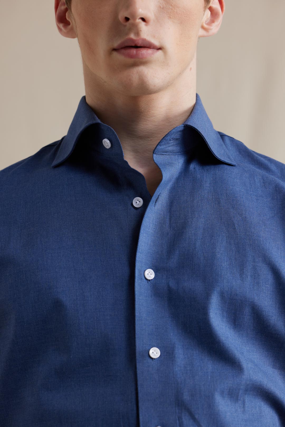 Melange Spread Collar Shirt - Dark Blue