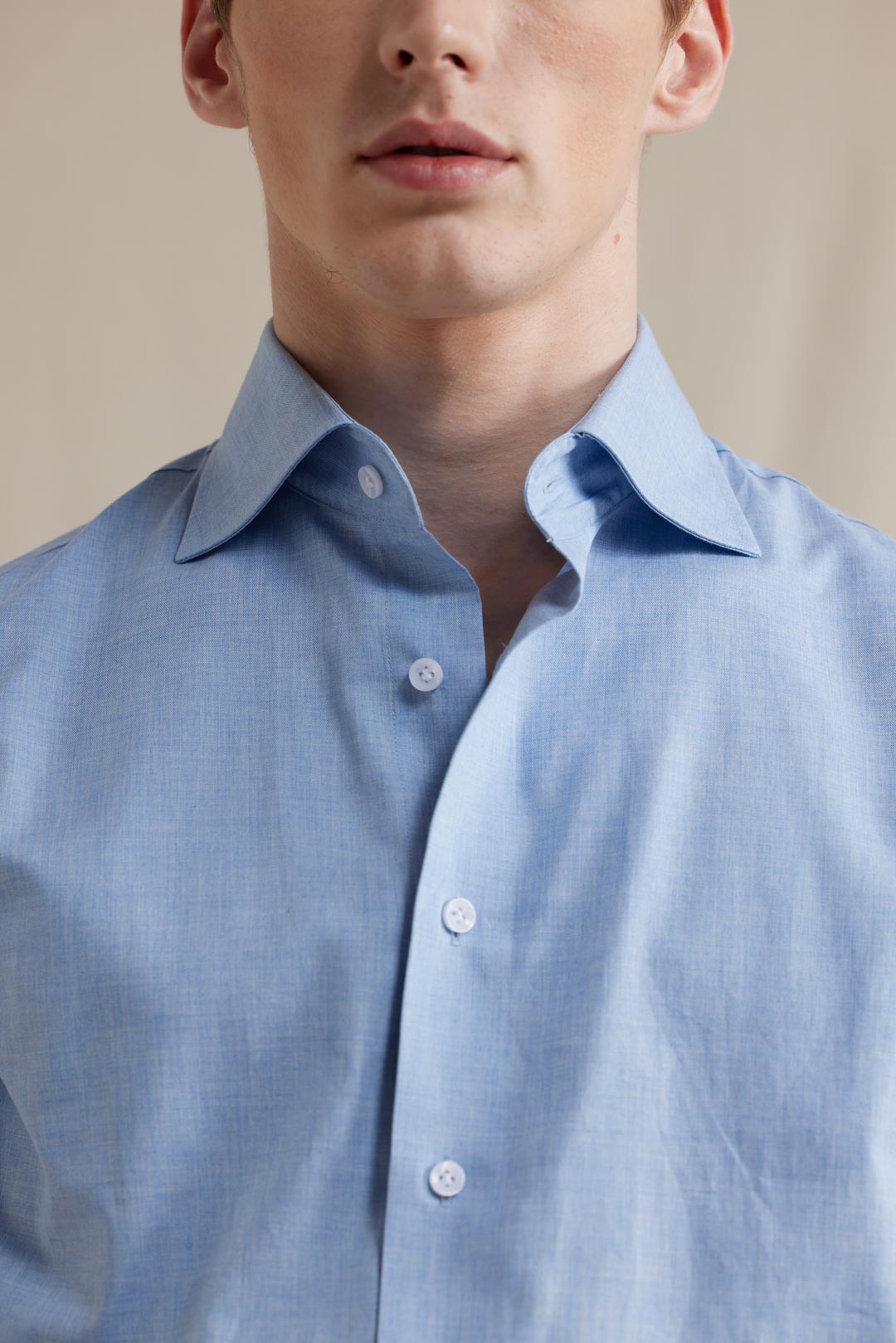 Melange Spread Collar Shirt - Light Blue