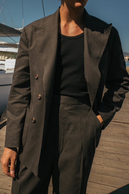 Double-Breasted Jacket - Forest Cotton Twill