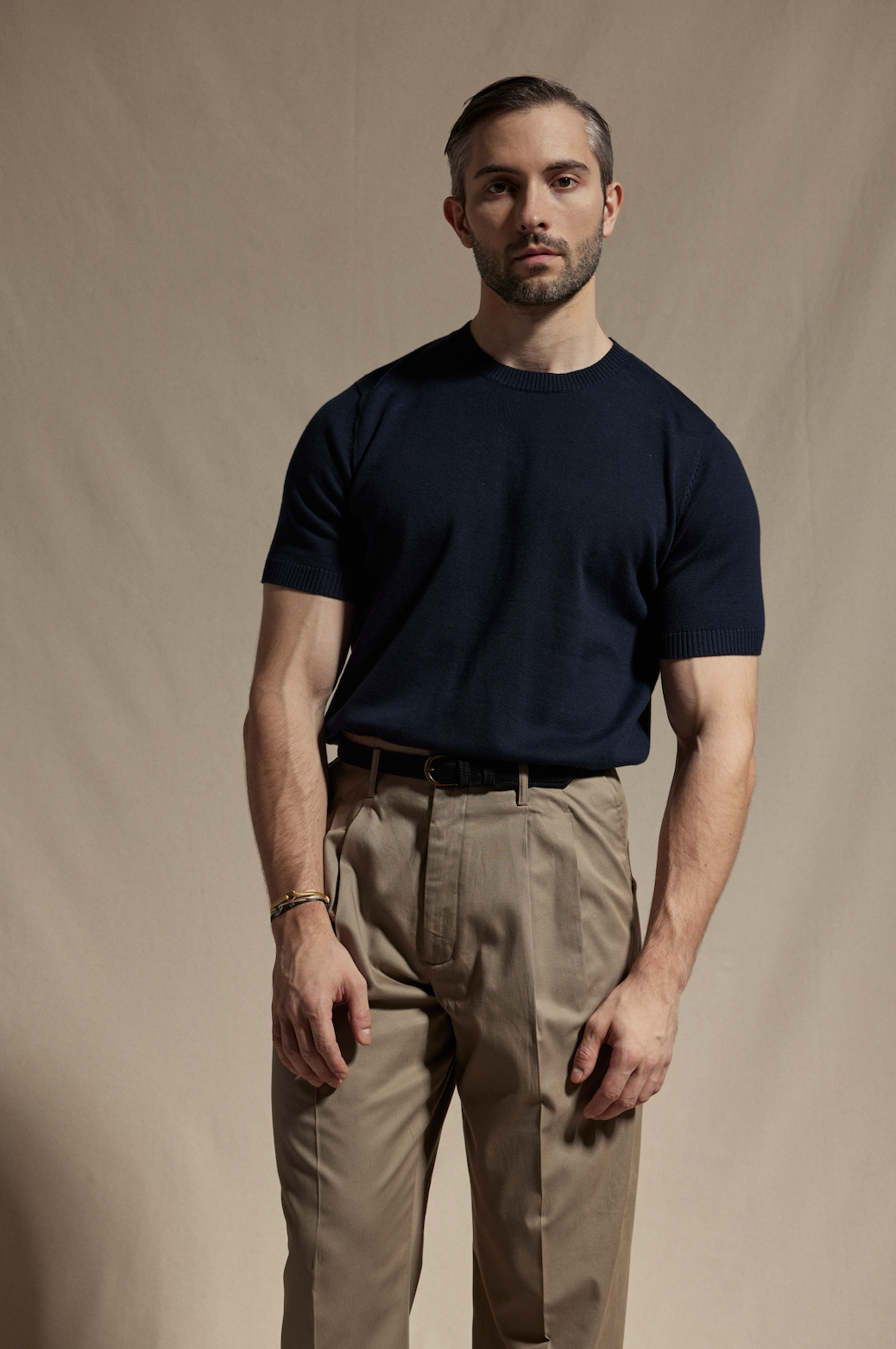 Knitted Crew Neck T-Shirt - Navy