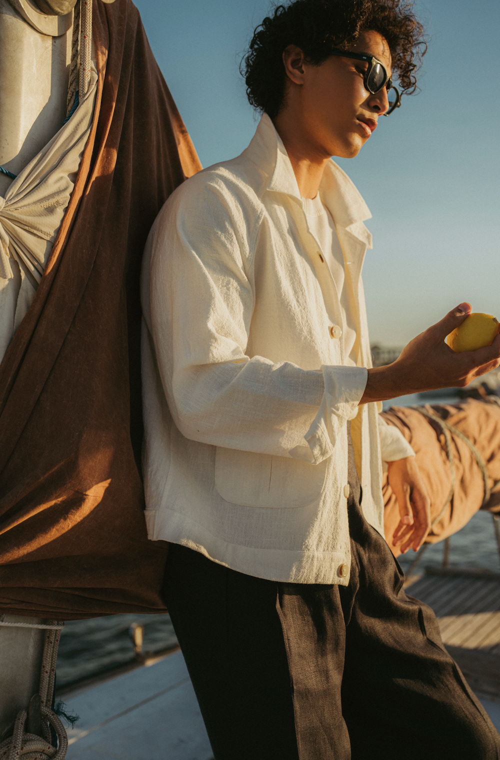 Flight Jacket - White Ramie Linen Cotton